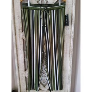 NYCC Olive Green White Striped Trouser Elastic Drawstring Waist Size Medium Pant